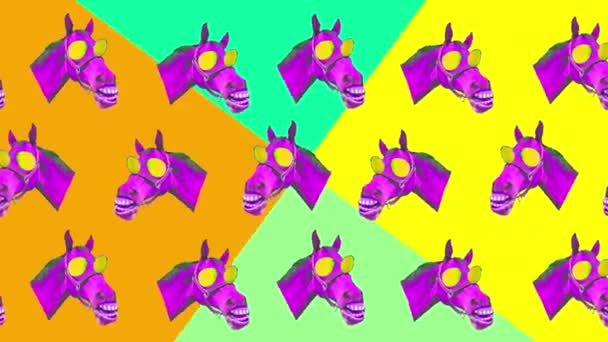 15跳舞的嬉皮士马与柠檬的眼睛 在一个抽象的背景 超现实艺术 当代艺术拼贴 锌文化 — 图库视频影像