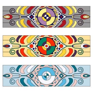 Renkli dikdörtgen vitray Windows süslemeli set. Vektör. İllüstrasyon