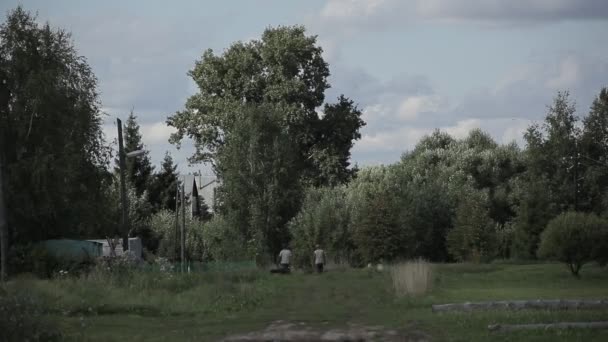 Les Hommes Vont Village Ancienne Maison Bois Superficie Végétale — Video