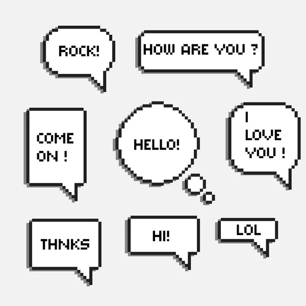 Pixel 8 bit pratbubblor med ord Hej Hej lol — Stock vektor