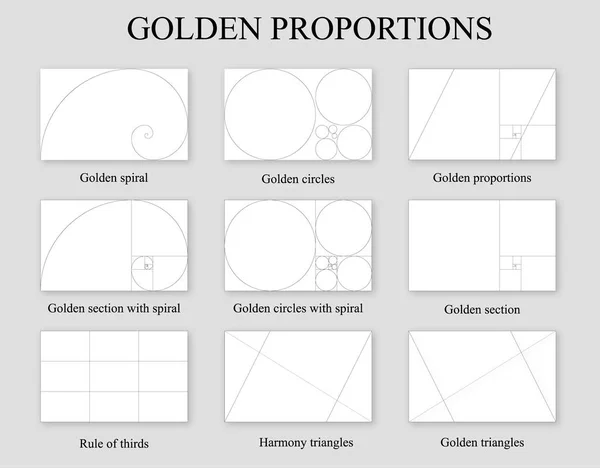 Conjunto de proporciones doradas. Ración de sección dorada — Archivo Imágenes Vectoriales