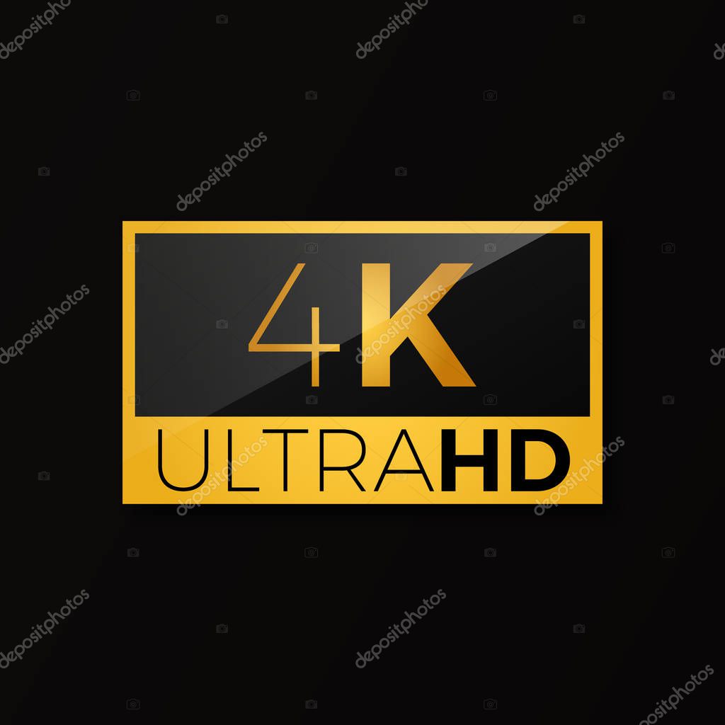 4K ultra HD icon . Bright golden high resolution