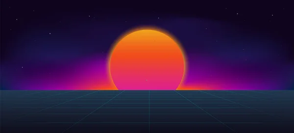 Kyberpunk neonové sluneční pozadí . — Stockový vektor