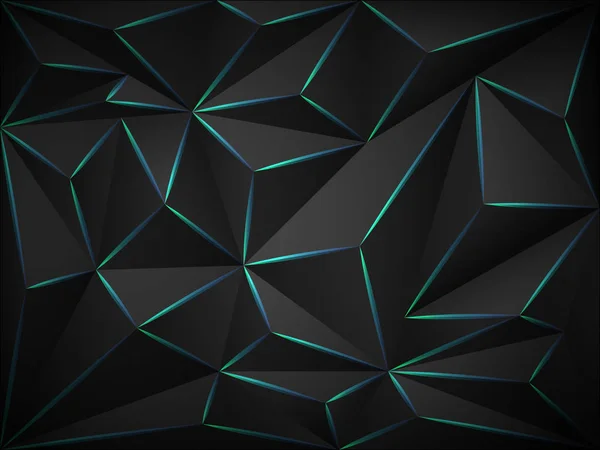 Low Poly ciemne tło 3D z niebieskimi liniami neonowych . — Wektor stockowy