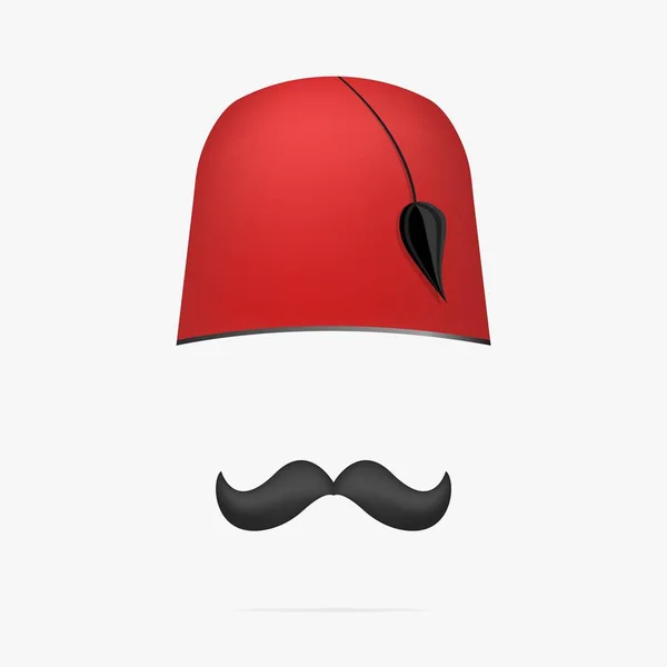 Chapéu turco otomano. Gorro e bigode de tarboosh  . — Vetor de Stock