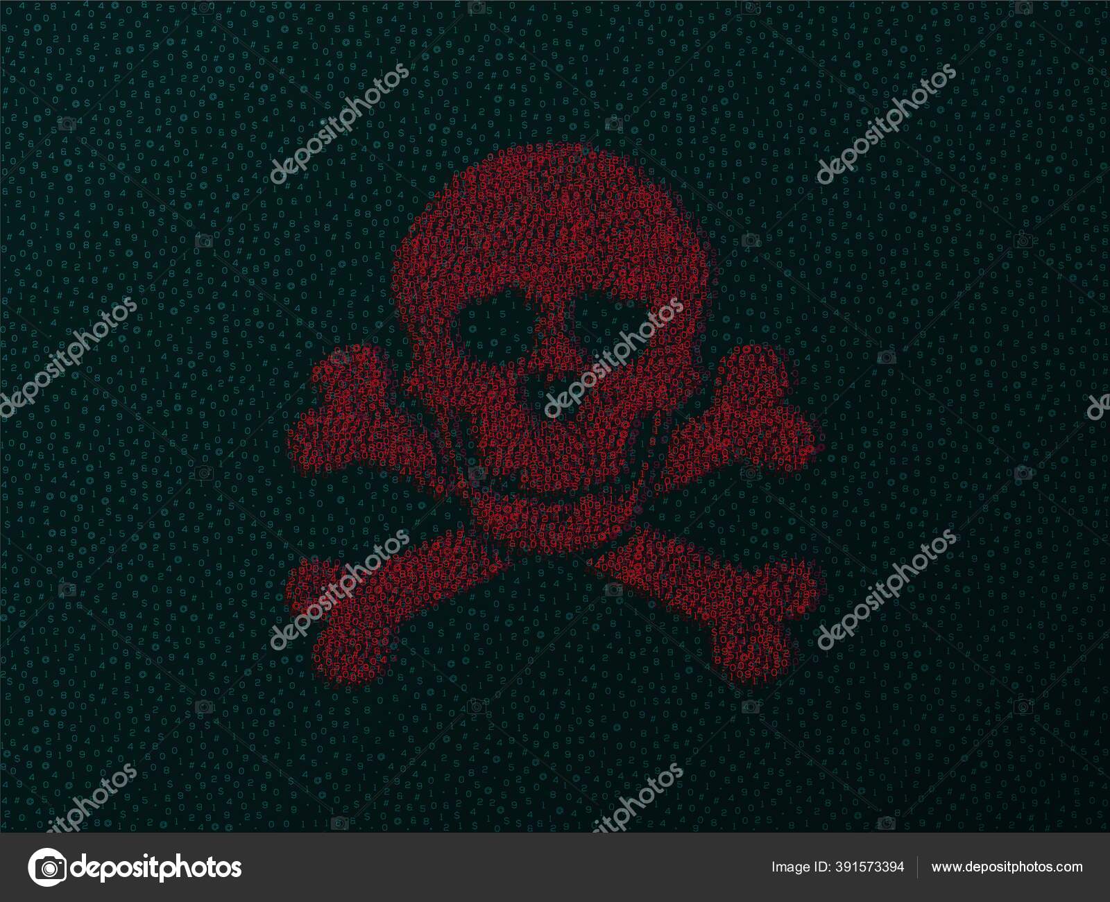 Virus Bug Code Red Abstract Crossbones Skull Background Of Green Code Threat Of Hacking Vector Image By C Dezidezi Vector Stock