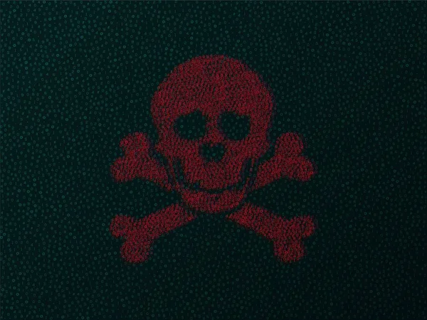 Código de virus. Rojo resumen crossbones cráneo fondo de verde código amenaza de piratería . — Vector de stock
