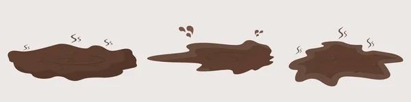 Puddles of mud set. Spilled puddle of brown chocolate color surface splashed with coffee. — Stock Vector