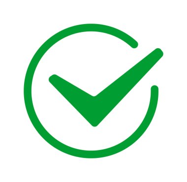 Beyaz arkaplanda dairesel çerçevede yeşil kontrol işareti.