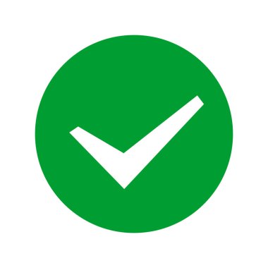 Beyaz arkaplanda dairesel simgede yeşil onay işareti.