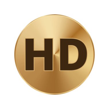 Pırıl pırıl bir yüzey üzerinde kalın siyah yazı tipi olan altın dairesel simge.