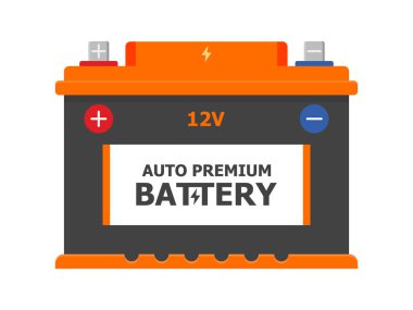 Araba pil simgesi beyaz arka plan üzerinde izole. Akümülatör enerji güç ve elektrik akümülatör. araba otomobil parçaları elektrik düz stil içinde güç kaynağı.