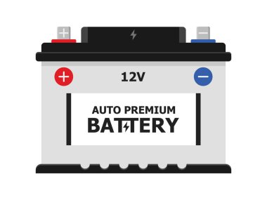 Araba pil simgesi beyaz arka plan üzerinde izole. Akümülatör enerji güç ve elektrik akümülatör. araba otomobil parçaları elektrik düz stil içinde güç kaynağı.