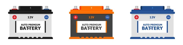 Set Autobatterie Symbol Isoliert Auf Weißem Hintergrund Akkumulator Energie Und — Stockvektor