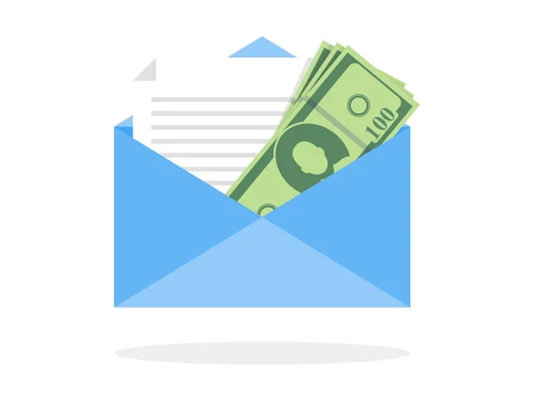 Some Dollar Bills Paper Envelope Send Money Concept Flat Icon — Stock Vector