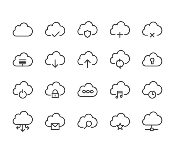 Egyszerű Készlet Ból Felhő Számítógépes Kapcsolódó Vektor Vonal Ikonok Tartalmaz — Stock Vector