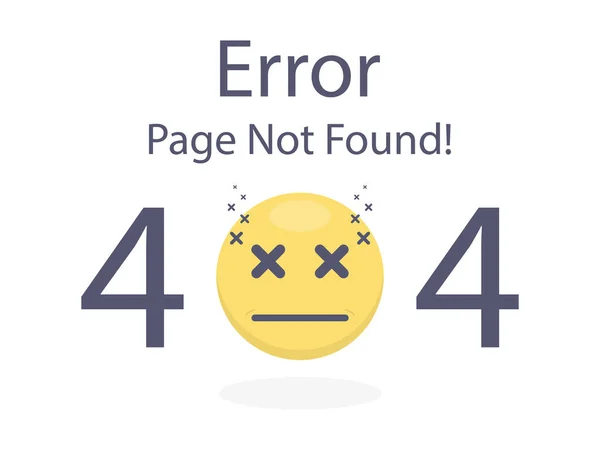 404 エラー ページが白背景ベクトルで分離された死んでいる絵文字が見つかりません — ストックベクタ