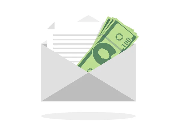 Some Dollar Bills Paper Envelope Send Money Concept Flat Icon — Stock Vector