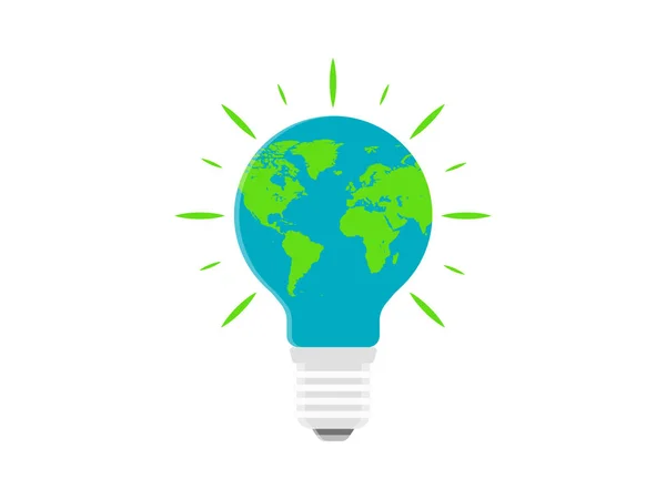 Conception Ampoule Avec Carte Terre Eco Friendly Electricity Vector Icon — Image vectorielle