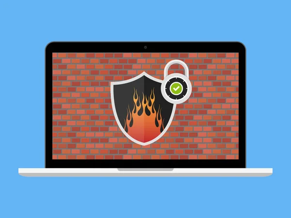 Laptop Mit Firewall Sicherheitskonzept Vektor Abbildung — Stockvektor