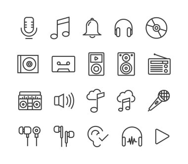 Müzik simgeler vektör düzenlenebilir kontur kümesi. 48 x 48 piksel mükemmel.