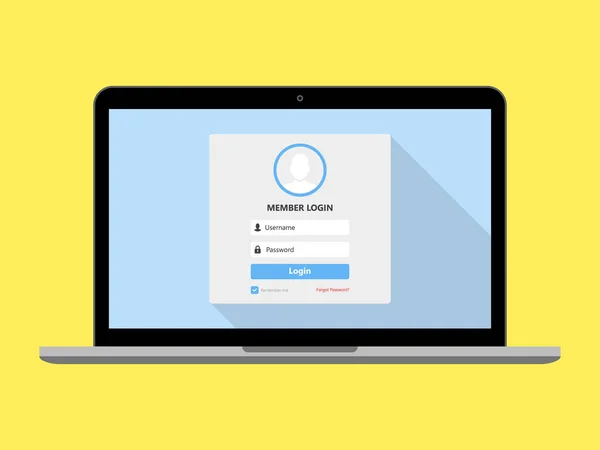 Laptop Mit Login Seite Auf Dem Bildschirm Registrierungsseite Modernes Flaches — Stockvektor