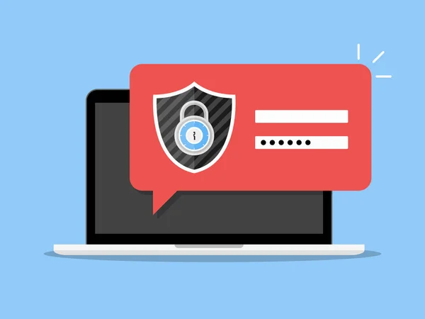 Passwortschutz Laptop Mit Passwort Sicherheit Schild Schlüsselfeld Auf Dem Bildschirm — Stockvektor