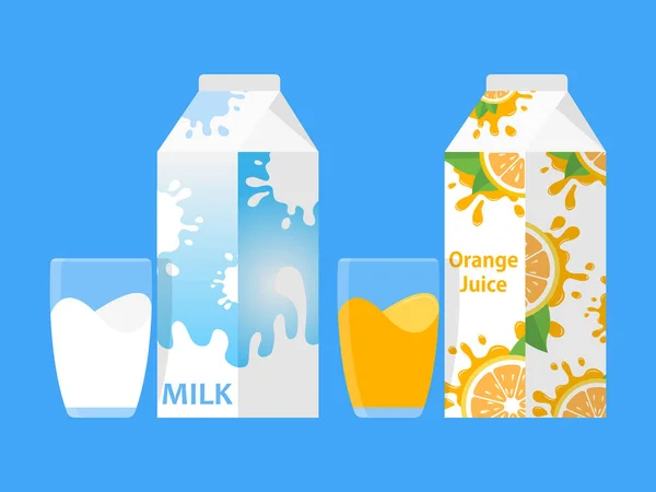 Set Milk Box Juice Box Glass Icon Icon Vector — стоковый вектор