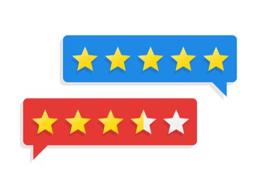 Değerlendirme, İnceleme, geribildirim yıldız konuşma vektör illüstrasyon kabarcık