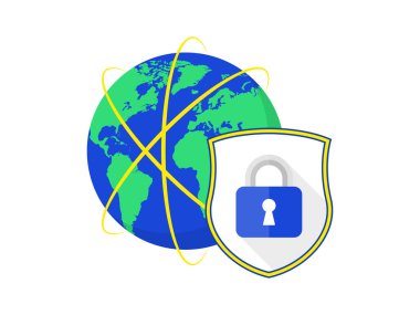 Tüm dünyada kalkan kilit Web simge vektör Transfer güvenli