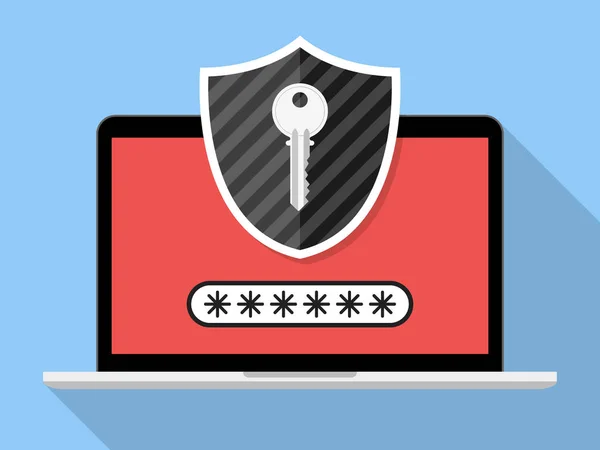 Jelszavas Védelem Laptop Val Jelszó Biztonsági Pajzs Kulcs Mező Képernyő — Stock Vector