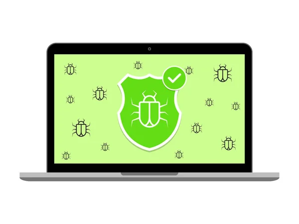 Laptop Antivirus Bescherming Malware Virus Uithangbord Alert Vector — Stockvector