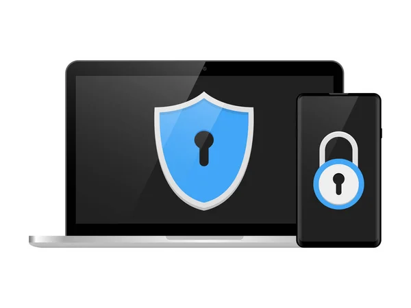 Adım iki kimlik doğrulama illüstrasyon, akıllı telefon ve bilgisayar güvenliği oturum açma veya oturum aç, cep telefonu ve pc vektör aracılığıyla iki adım doğrulama