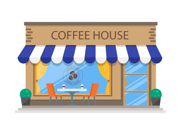 อาคารร านกาแฟ Flat Icon Vector — ภาพเวกเตอร์สต็อก