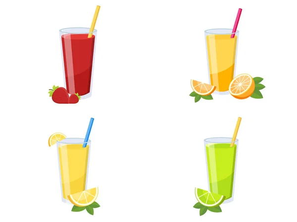 Set Fresh Juices Glasses Fruit — Stock Vector