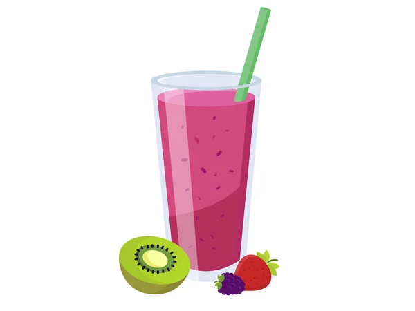 Fresas Zumos Frescos Icono Vidrio — Vector de stock