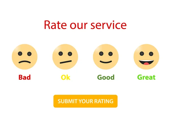 Bewertung Unserer Service Emoji Reaktionsbewertung Bewertung Feedback Bewertung Smiley Einreichen — Stockvektor