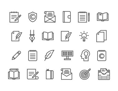 Copywriting basit bir Set vektör hat simgeleri ile ilgili. Düzenlenebilir inme. 48 x 48 piksel mükemmel.