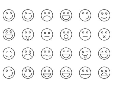 Emoji Emoticons simgeler vektör düzenlenebilir kontur kümesi. 48 x 48 piksel mükemmel