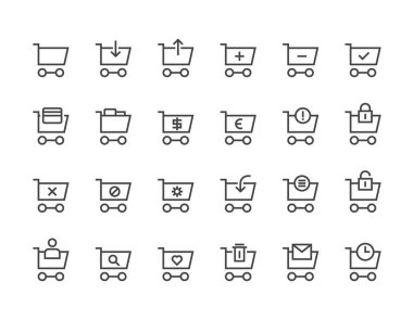 Alışveriş sepeti basit Set vektör hat simgeleri ile ilgili. Ekspres Satın alma, cep Dükkanı, Ekle, yenileme ve daha fazla olarak böyle simgeleri içerir. Düzenlenebilir inme. 48 x 48 piksel mükemmel.
