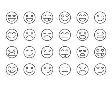 Emoji Emoticons simgeler vektör düzenlenebilir kontur kümesi. 48 x 48 piksel mükemmel.