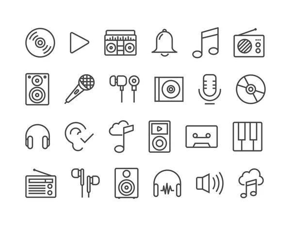 Set Muziek Iconen Vector Bewerkbare Beroerte Pixel Perfect — Stockvector