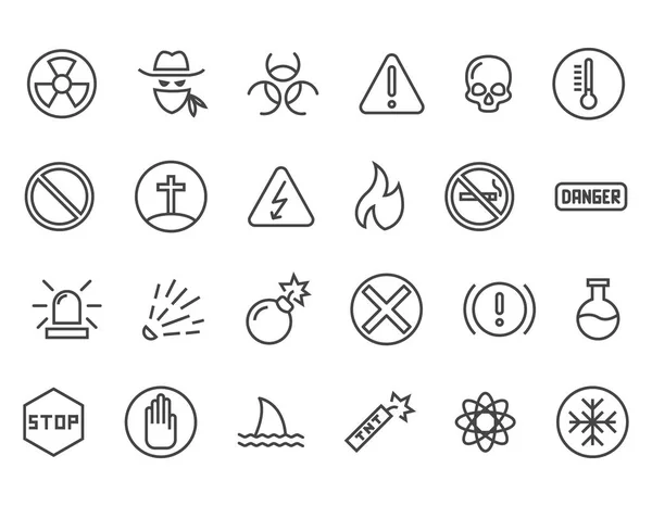 Simple Set Warnings Related Vector Line Icons Contains Icons Toxic — Stock Vector