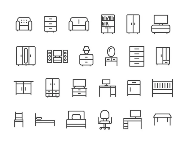 Set Van Meubels Vector Lijn Iconen Bewerkbare Beroerte Pixel Perfect — Stockvector