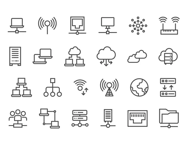 Satz Von Netzwerk Symbolen Vektor Symbole Editierbare Stroke Pixel Perfekte — Stockvektor