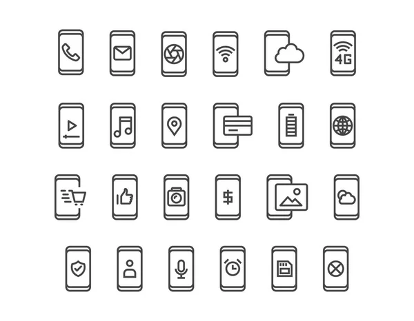 Set Van Smartphones Mobiles Apparaten Vector Iconen Bewerkbare Stroke Pixel — Stockvector