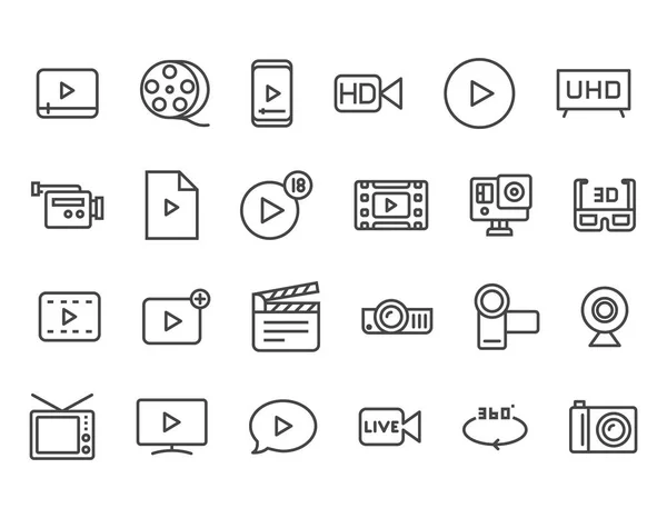 Conjunto Simples Edição Vídeo Related Vector Line Icons Contém Ícones —  Vetores de Stock