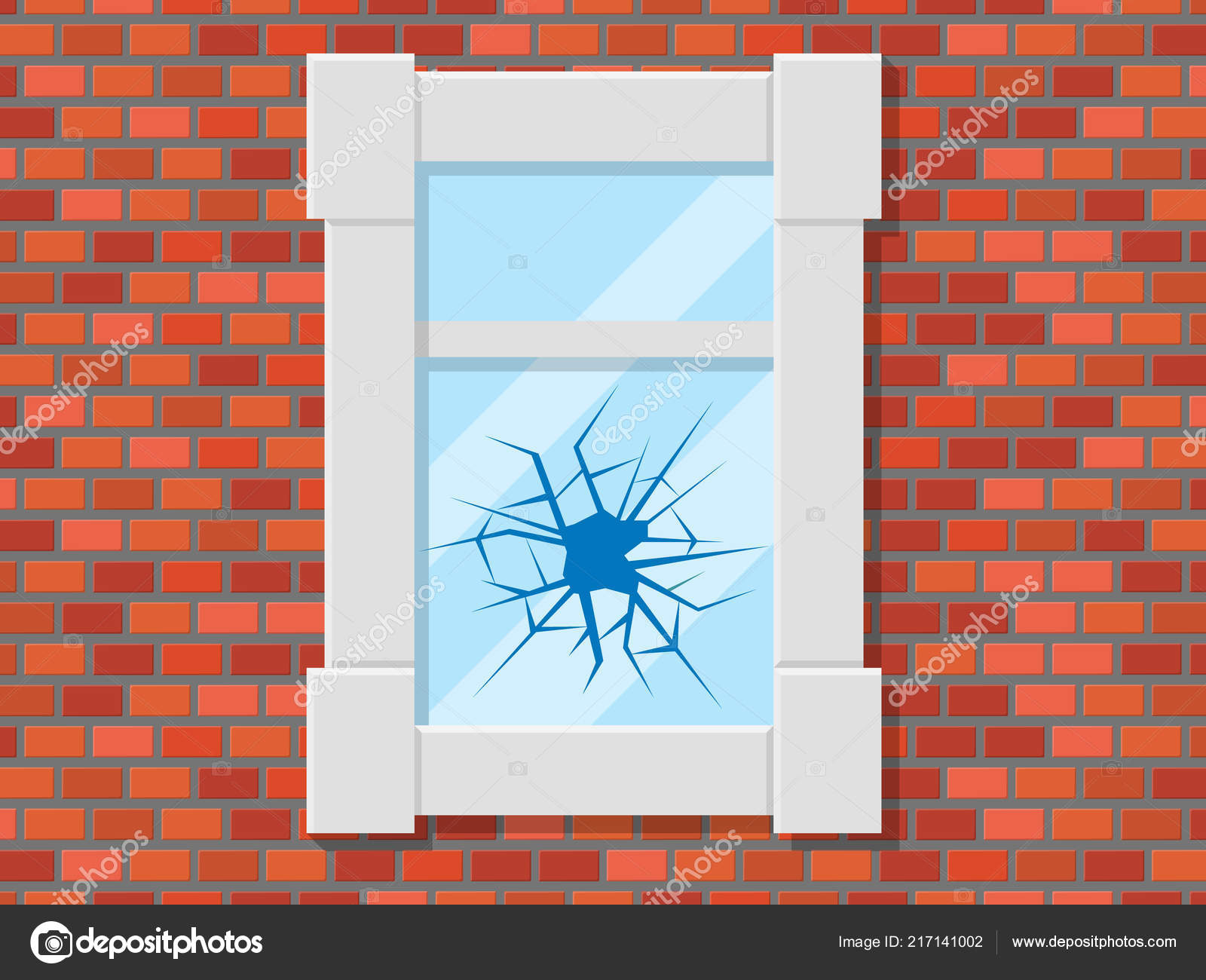 Window Broken Glass Red Brick Wall Vector Ilration