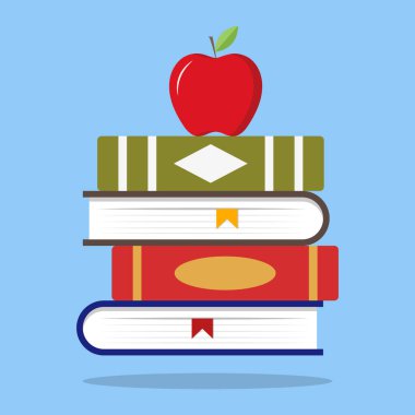 Bir yığın kitap illüstrasyon kırmızı elma