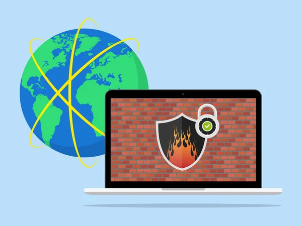Laptop Firewall Netzwerk Sicherheit Illustration Vektor Symbol — Stockvektor